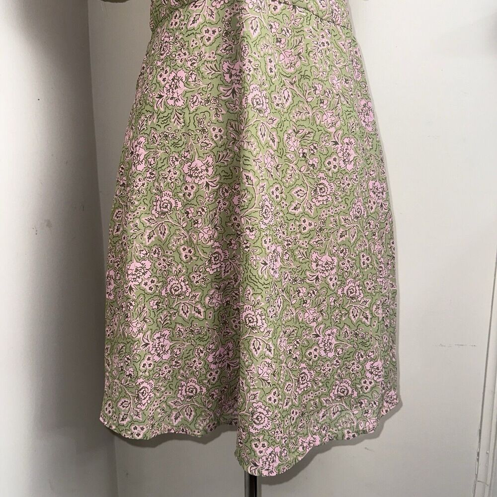 NWT Japna Olive Green Pink Floral Smocked Dress Puffy Sleeves Size X-Large NEW7 - Picture 3 of 9